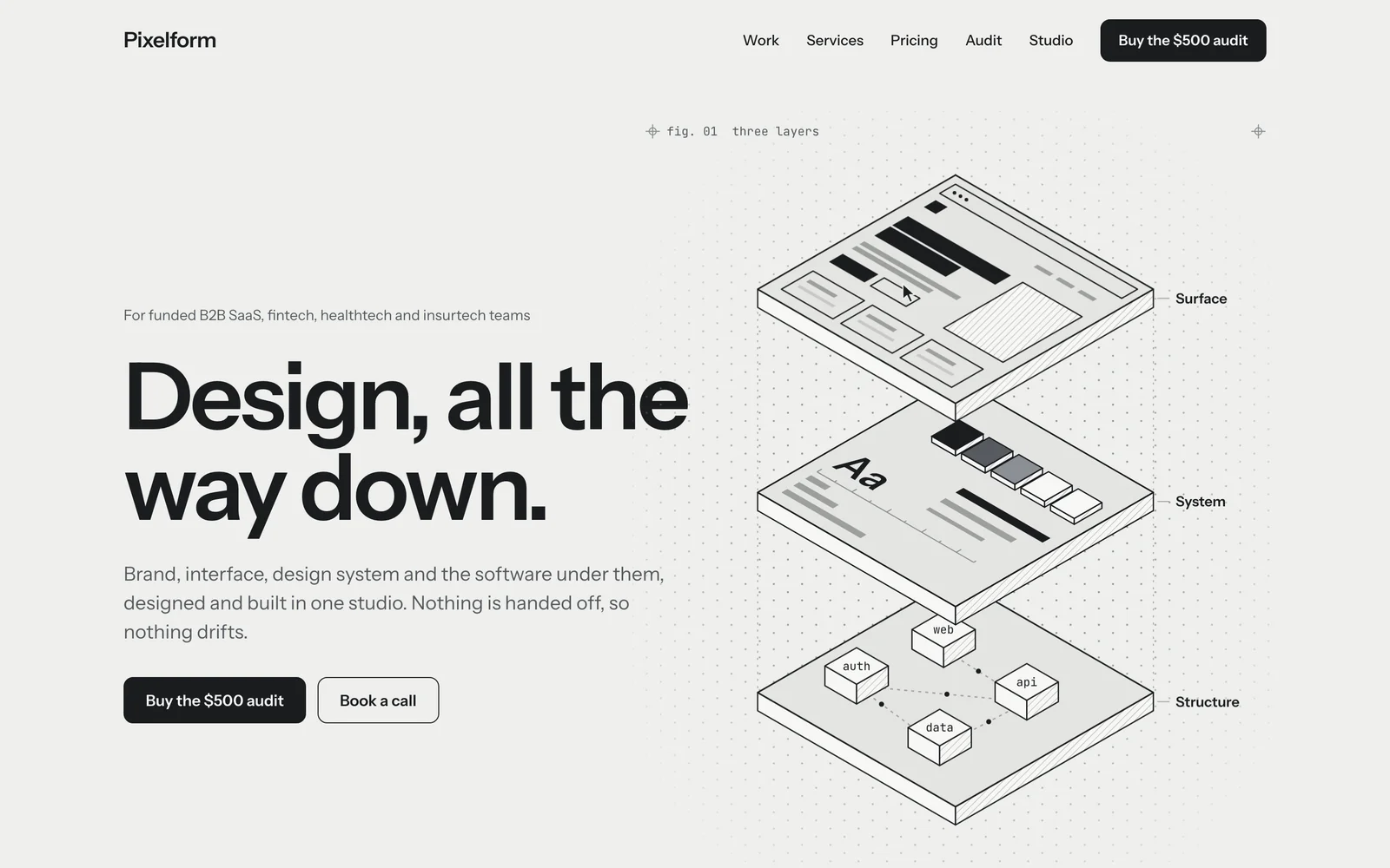 the pixelform homepage: design, all the way down